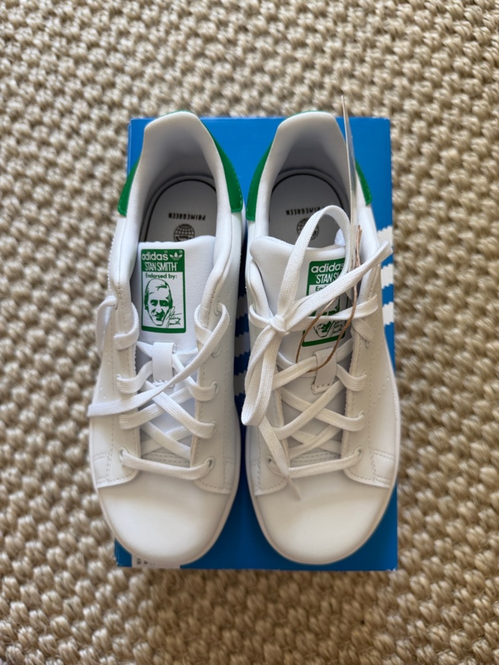 adidas Kids Stan Smith White with Green Heel Accents Sneakers